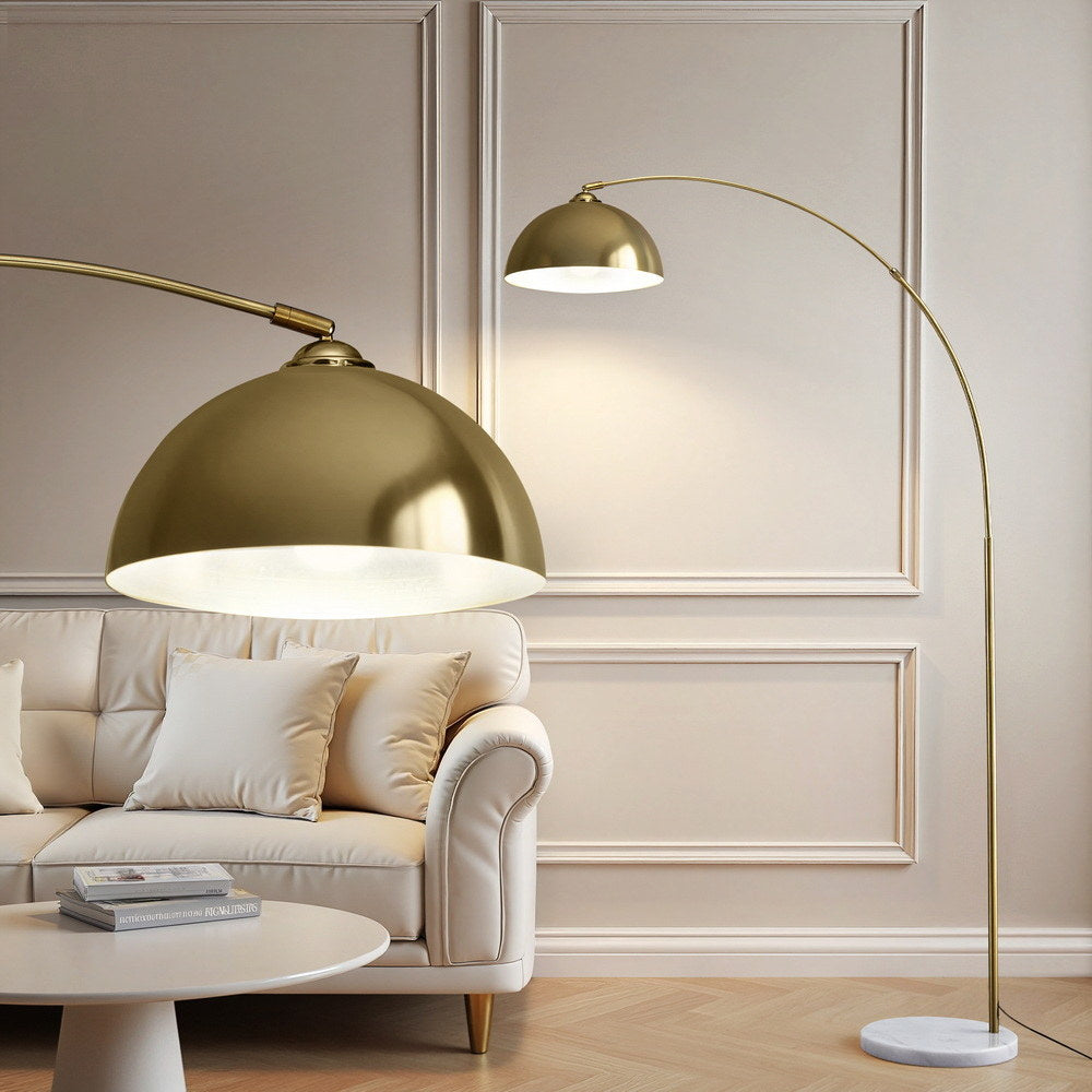 Arched Floor Lamp with Marble Base – Brass Gold | Artiss