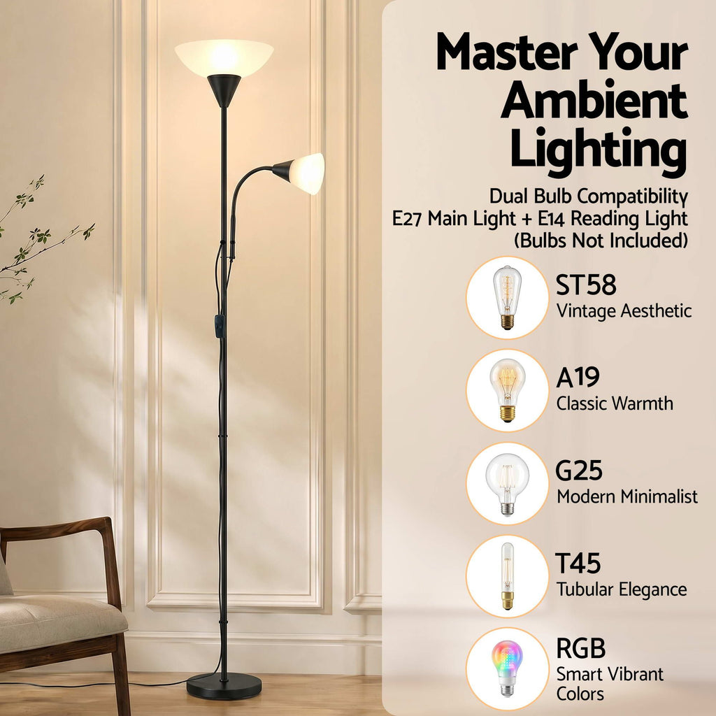 Mother & Child Reading Floor Lamp – Black | Artiss
