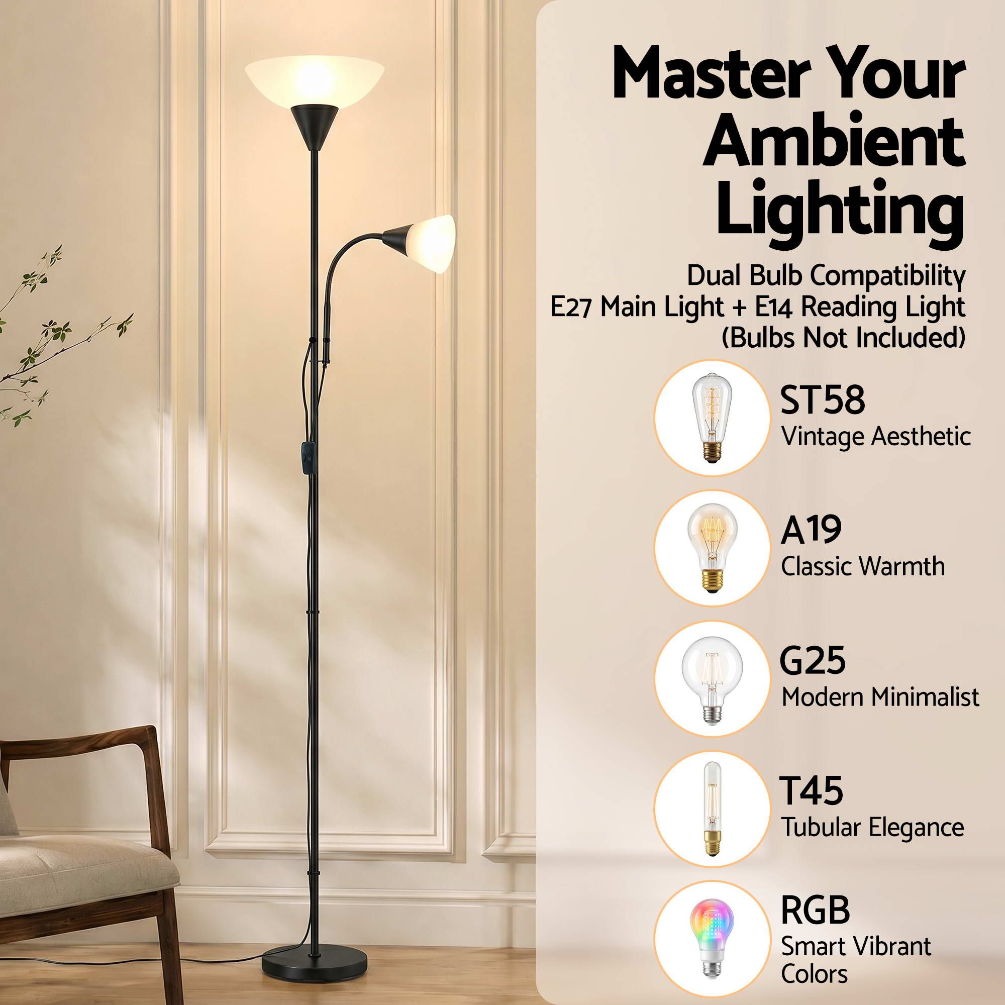 Mother & Child Reading Floor Lamp – Black | Artiss