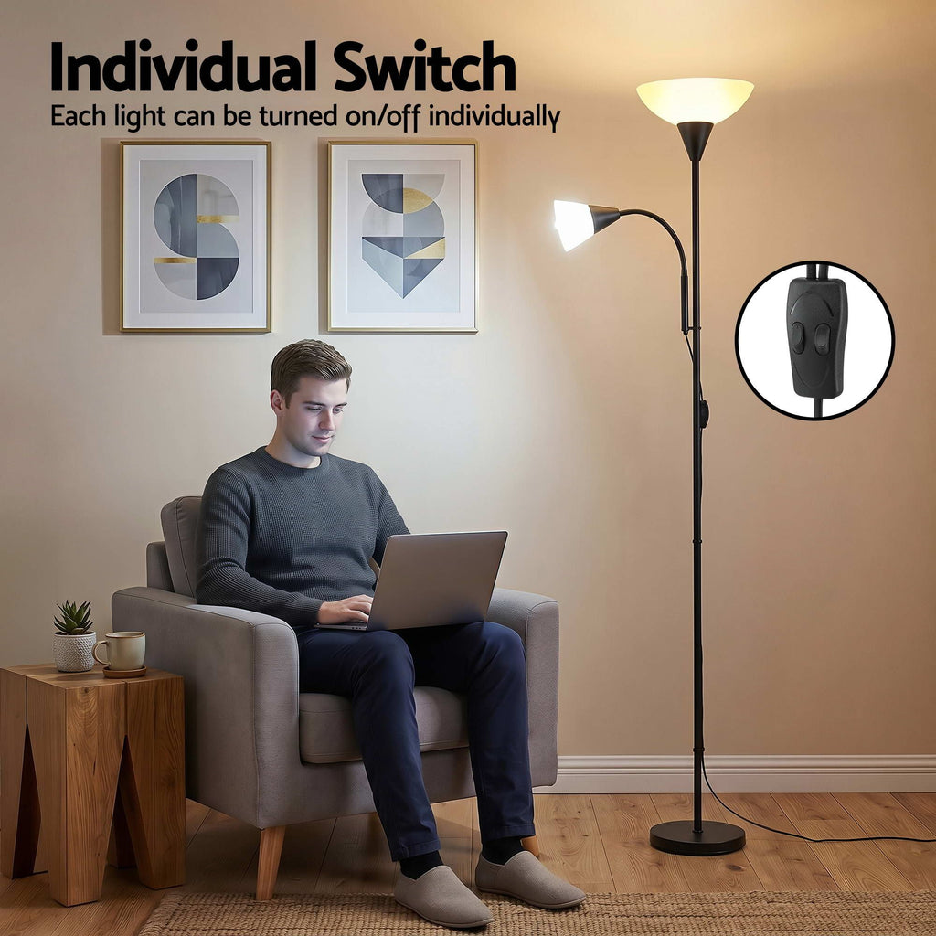 Mother & Child Reading Floor Lamp – Black | Artiss