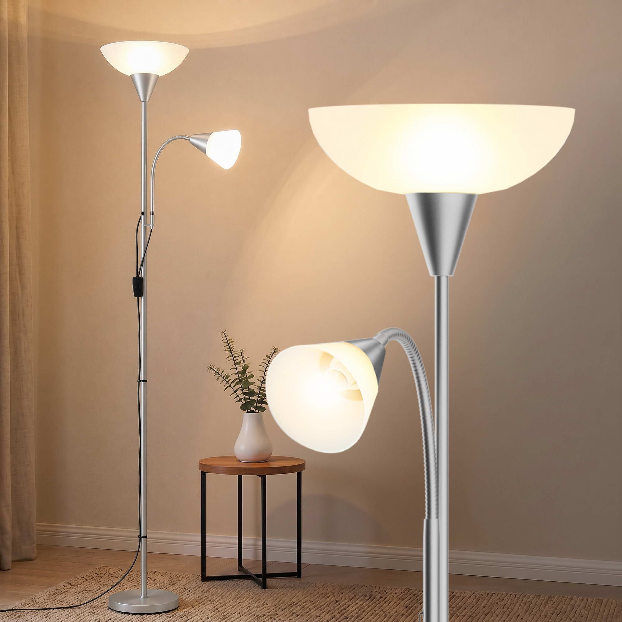 Mother & Child Reading Floor Lamp – Silver | Artiss