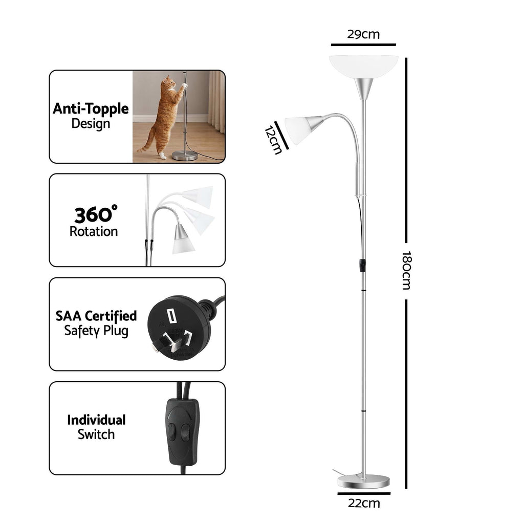 Mother & Child Reading Floor Lamp – Silver | Artiss