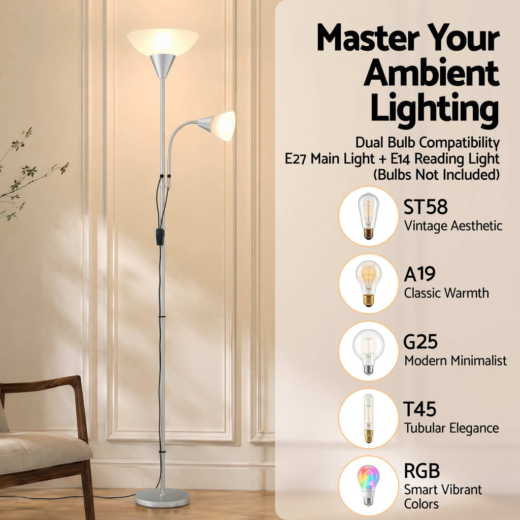 Mother & Child Reading Floor Lamp – Silver | Artiss