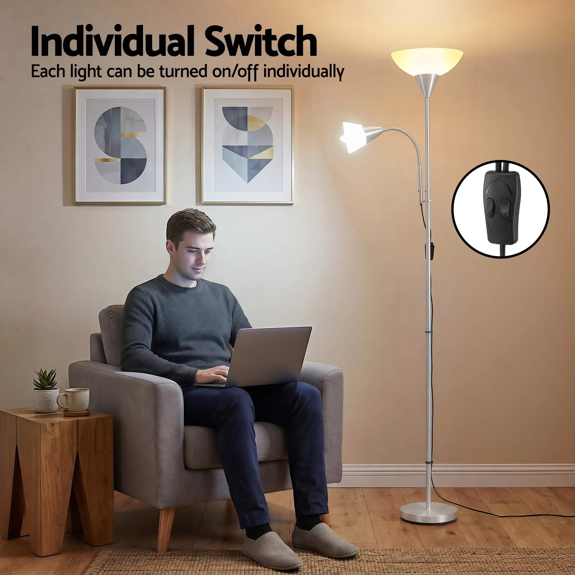 Mother & Child Reading Floor Lamp – Silver | Artiss