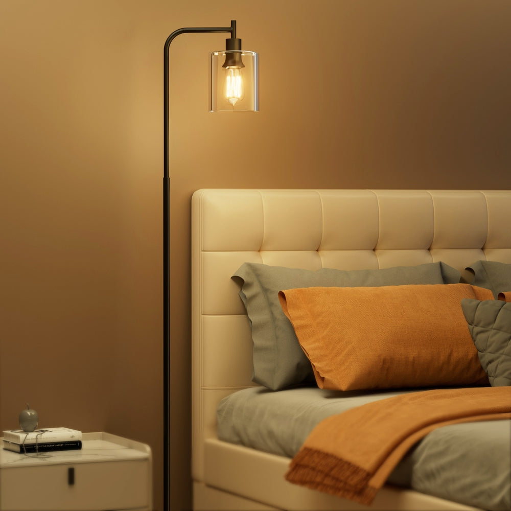 Modern Floor Lamp with Glass Shade – Black | Artiss