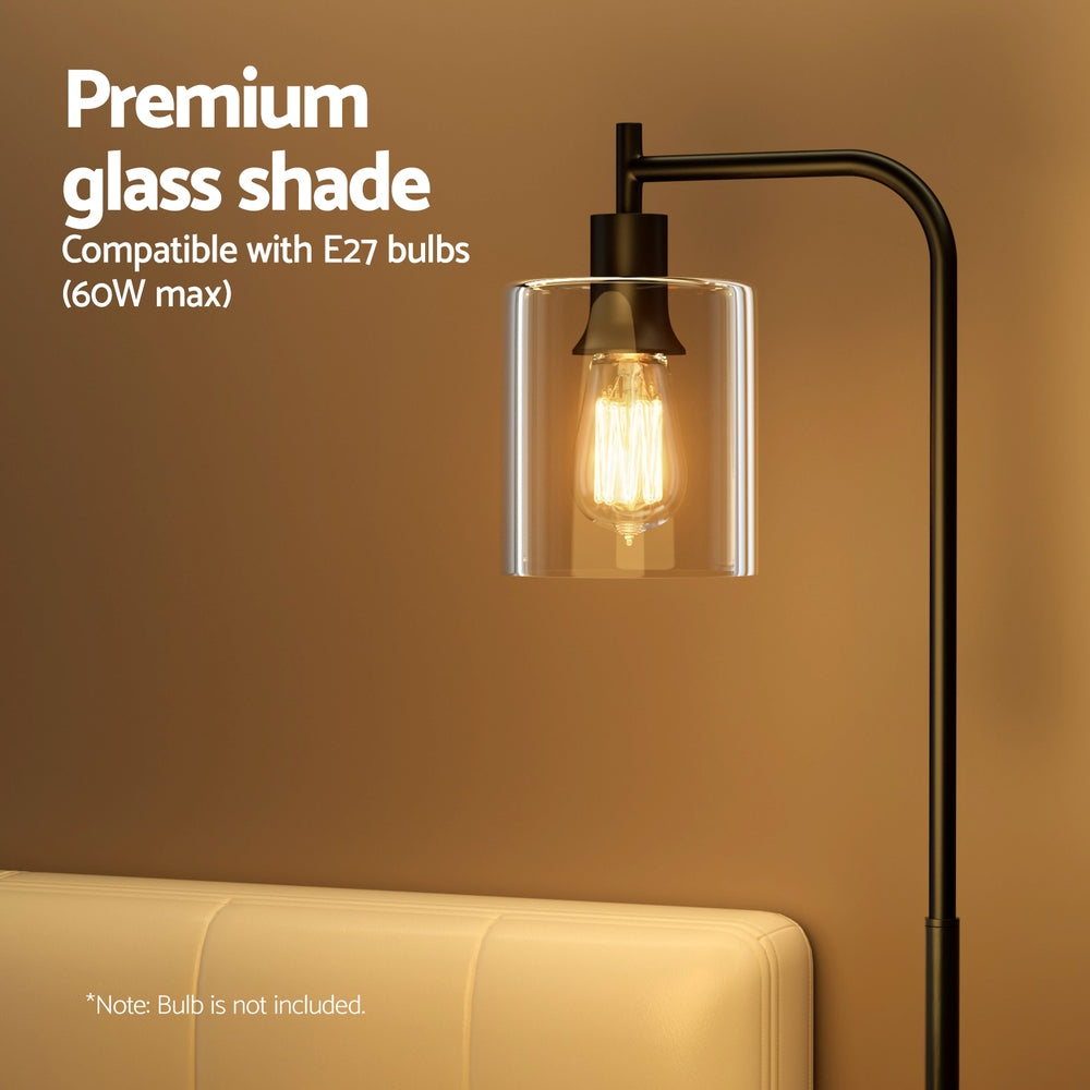Modern Floor Lamp with Glass Shade – Black | Artiss