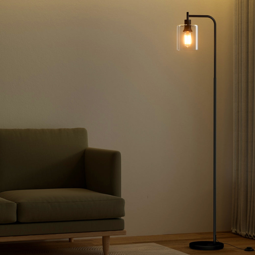 Modern Floor Lamp with Glass Shade – Black | Artiss