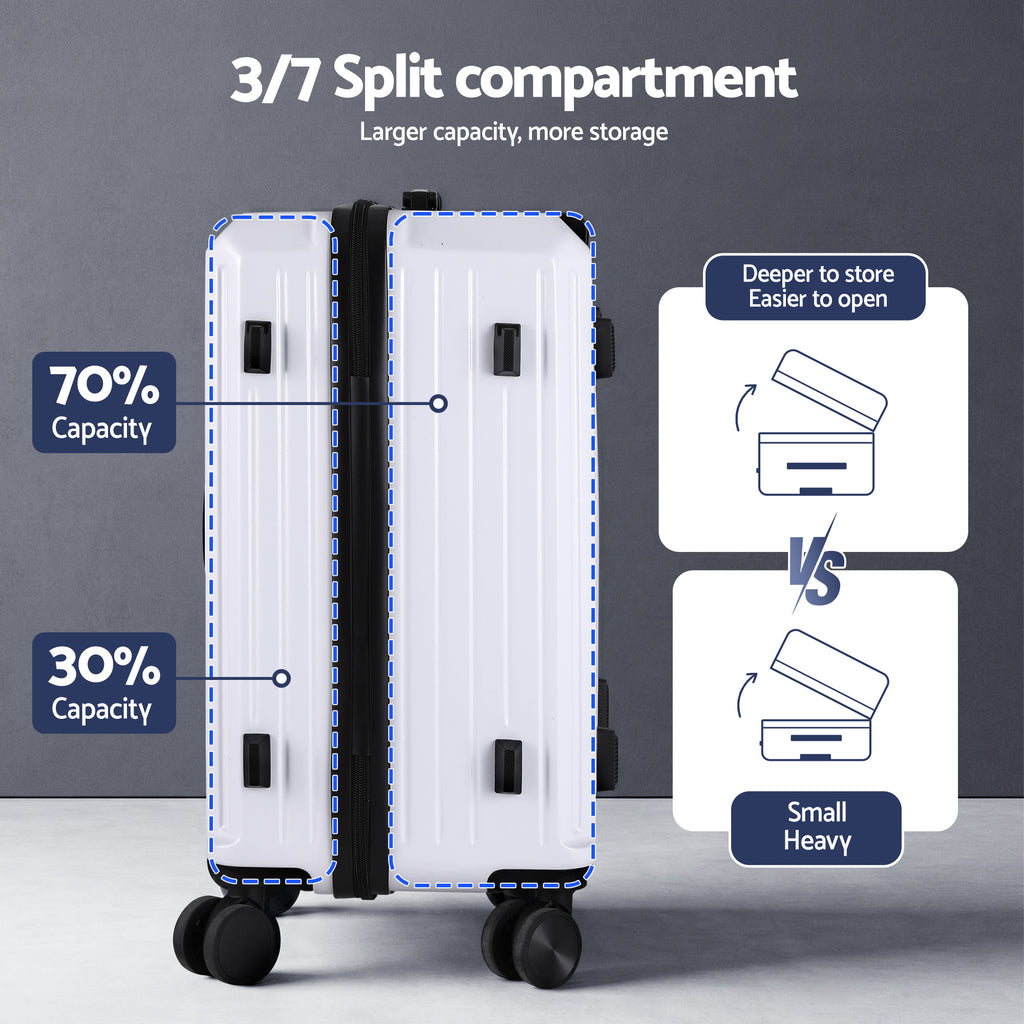 Wanderlite 2pcs Trunk Luggage Suitcase Travel Carry On TSA Lock 12" 20" White