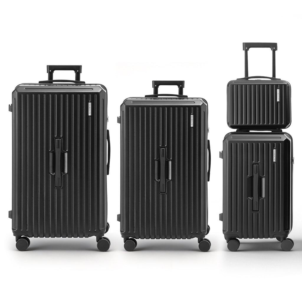 Wanderlite 4pcs Trunk Luggage Suitcase Set Travel Carry On TSA Lock Black