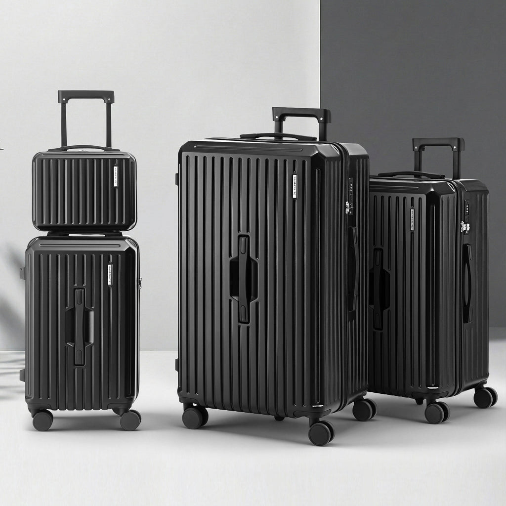 Wanderlite 4pcs Trunk Luggage Suitcase Set Travel Carry On TSA Lock Black