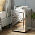 Artiss Presia Mirrored 3-Drawer Bedside Table – Silver