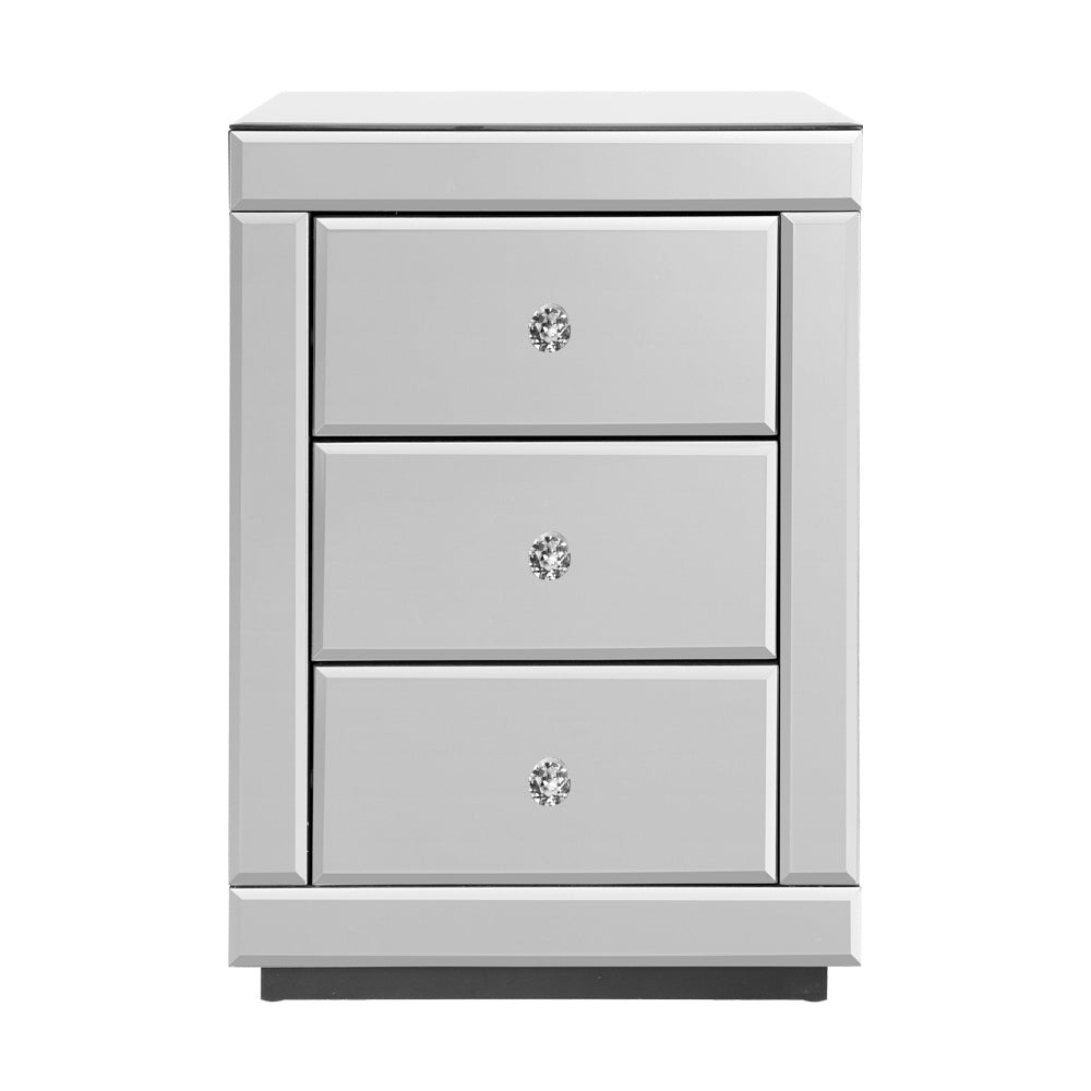 Artiss Presia Mirrored 3-Drawer Bedside Tables – Silver, Set of 2
