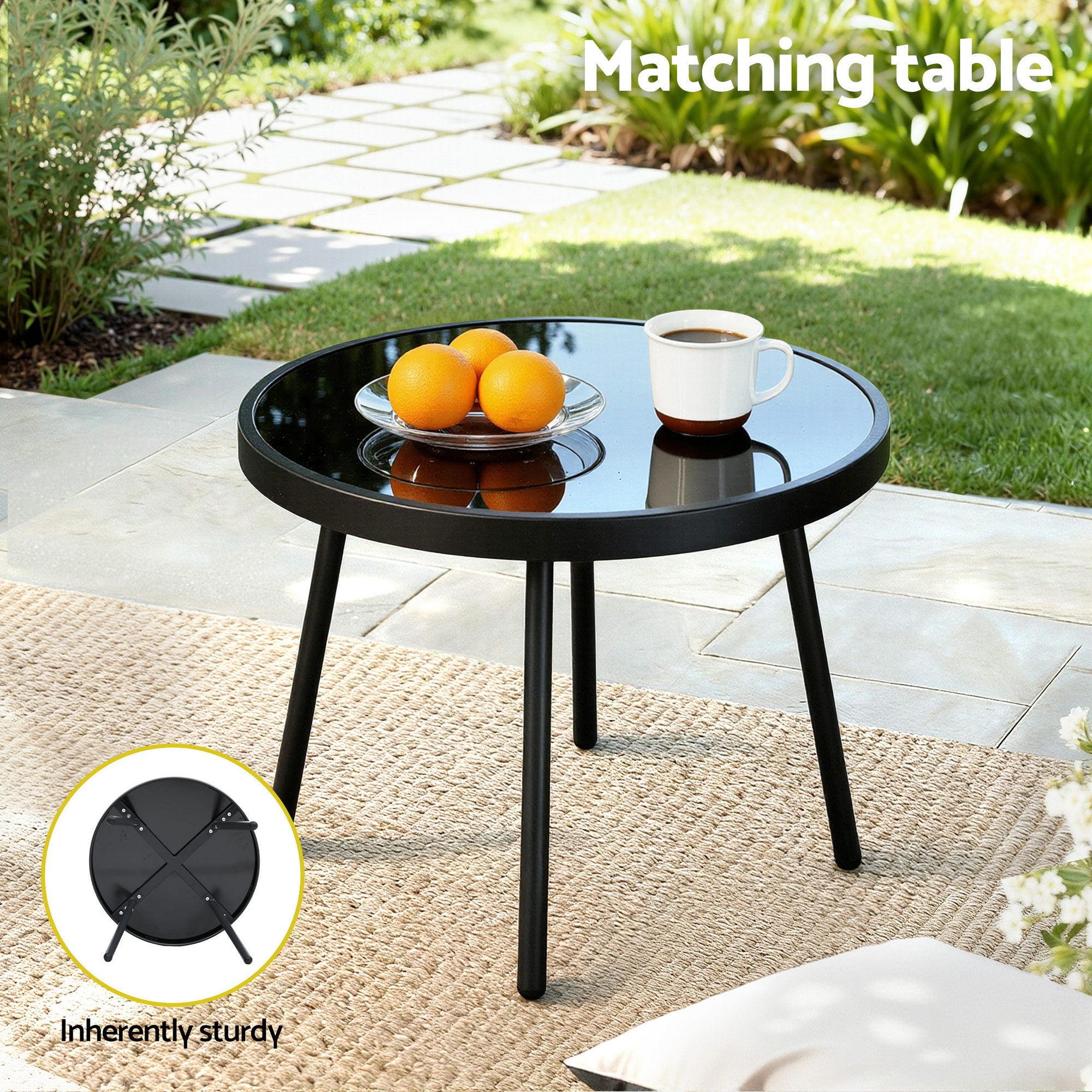 Gardeon 3PC Outdoor Bistro Set Patio Furniture Table and Chairs Steel Dining Chair