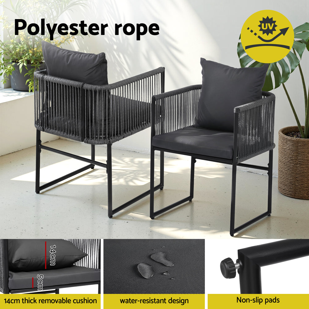 Gardeon 2PC Outdoor Dining Chairs Woven Rope Chair Patio Furniture Garden Steel