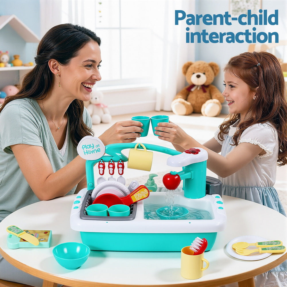 Keezi Kids Kitchen Play Set Play Pretend Sink Dishwasher Toys Green