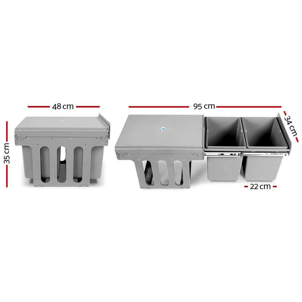 Cefito 2 × 15L Pull-Out Kitchen Bin – Grey