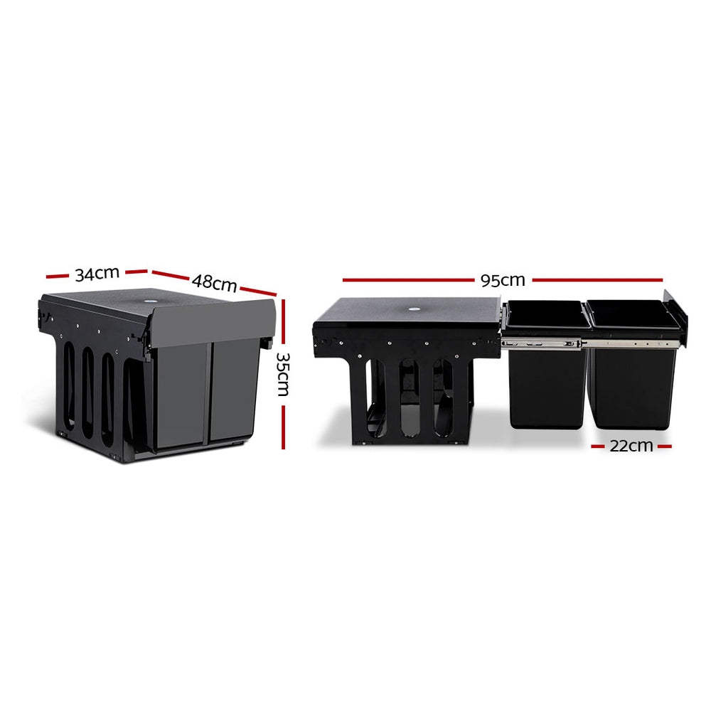 Cefito 2 × 15L Pull-Out Kitchen Bin – Black