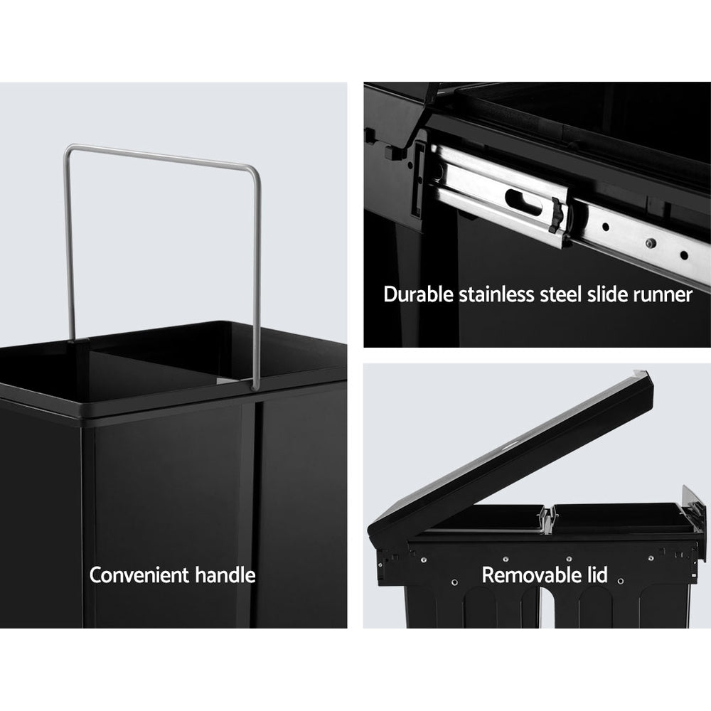 Cefito 2 × 15L Pull-Out Kitchen Bin – Black