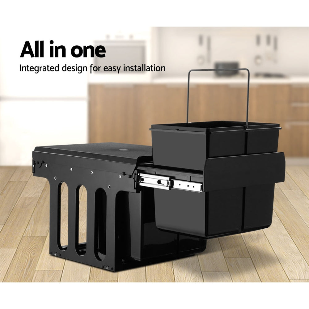 Cefito 2 × 15L Pull-Out Kitchen Bin – Black