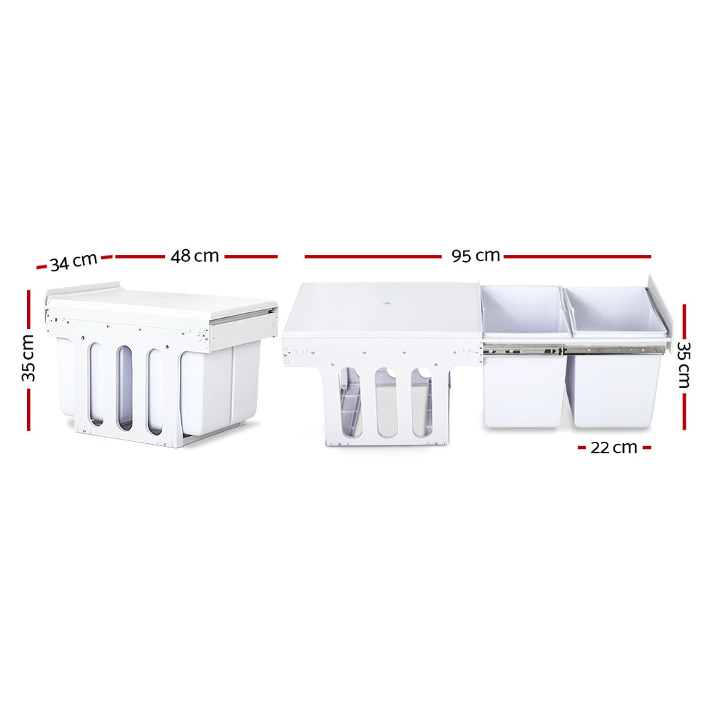Cefito 2 × 15L Pull-Out Kitchen Bin – White