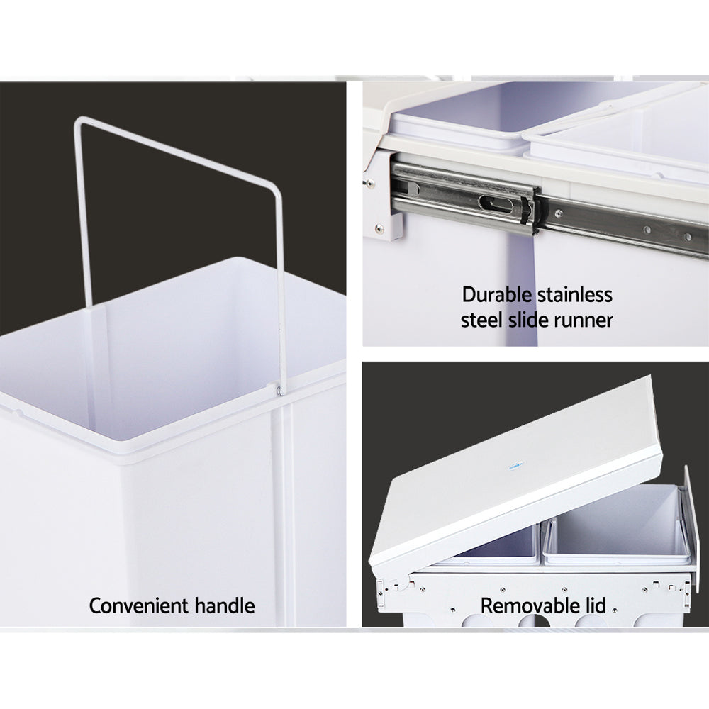 Cefito 2 × 15L Pull-Out Kitchen Bin – White