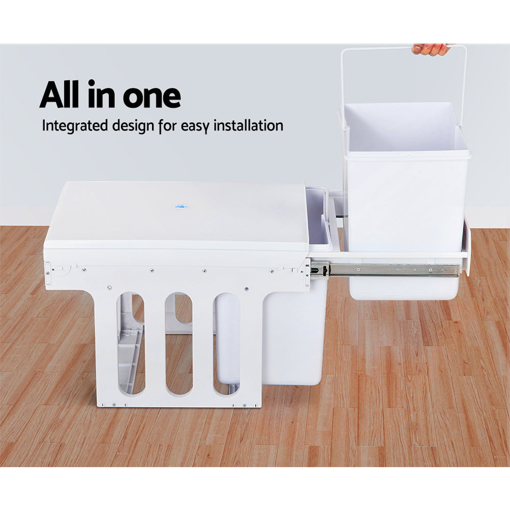 Cefito 2 × 15L Pull-Out Kitchen Bin – White