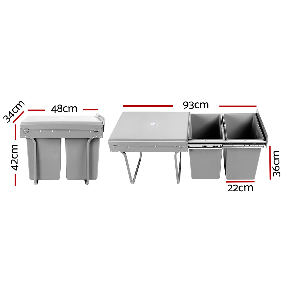 Cefito 2 × 20L Pull-Out Kitchen Bin – Grey