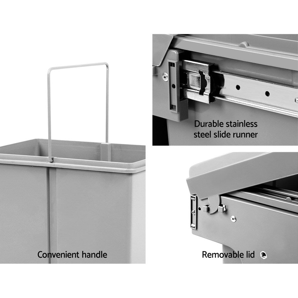 Cefito 2 × 20L Pull-Out Kitchen Bin – Grey