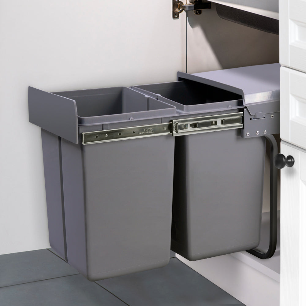 Cefito 2 × 20L Pull-Out Kitchen Bin – Grey