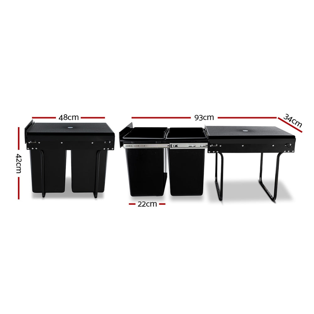 Cefito 2 × 20L Pull-Out Kitchen Bin – Black
