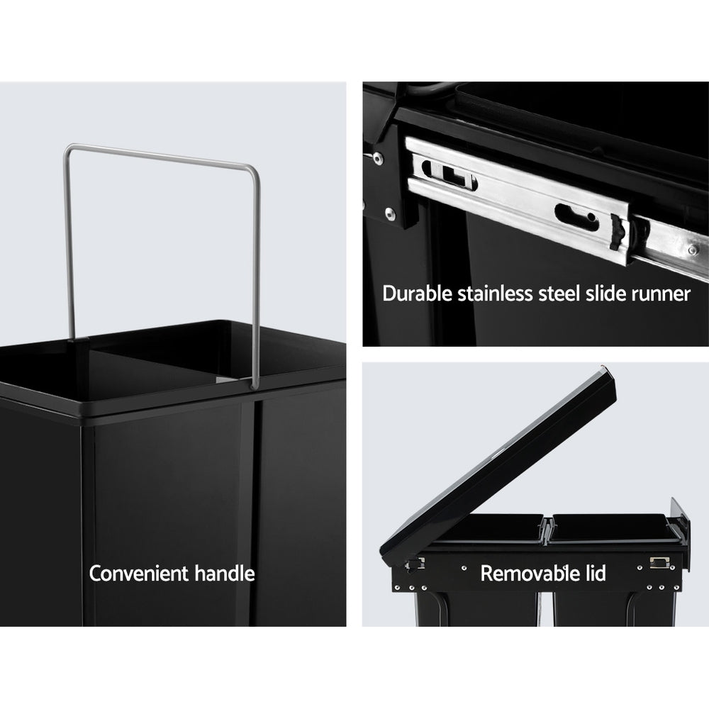 Cefito 2 × 20L Pull-Out Kitchen Bin – Black