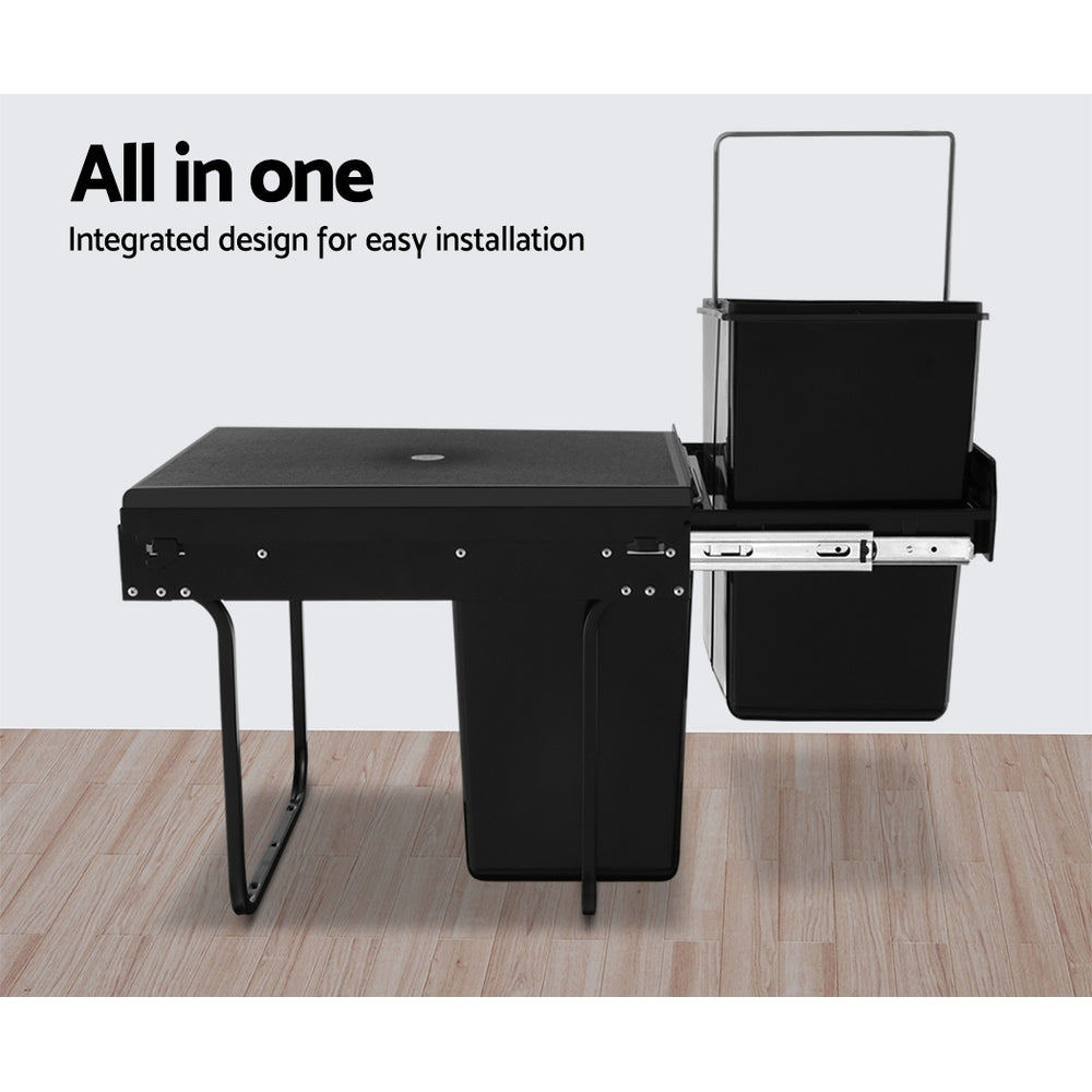 Cefito 2 × 20L Pull-Out Kitchen Bin – Black
