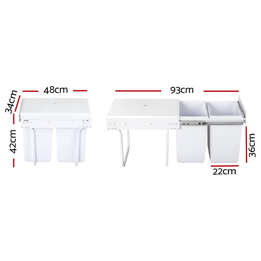 Cefito 2 × 20L Pull-Out Kitchen Bin – White