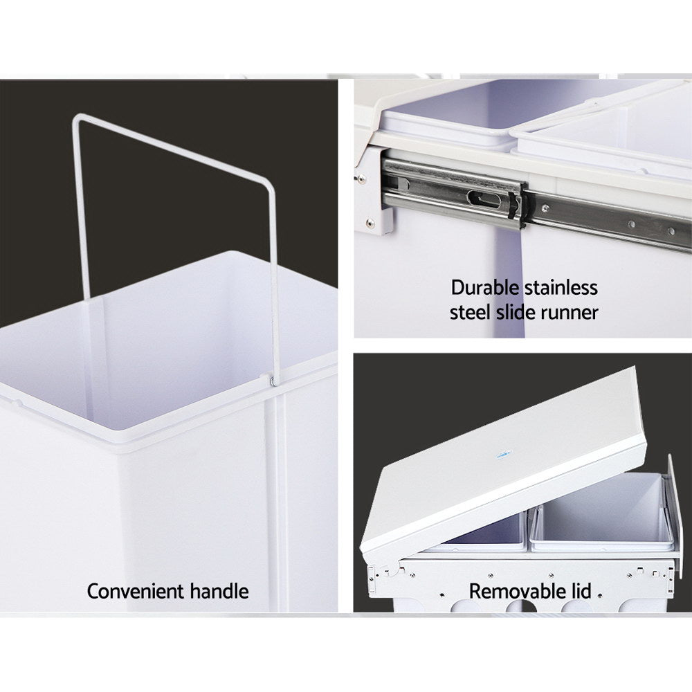 Cefito 2 × 20L Pull-Out Kitchen Bin – White