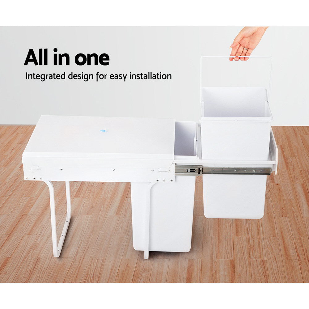 Cefito 2 × 20L Pull-Out Kitchen Bin – White
