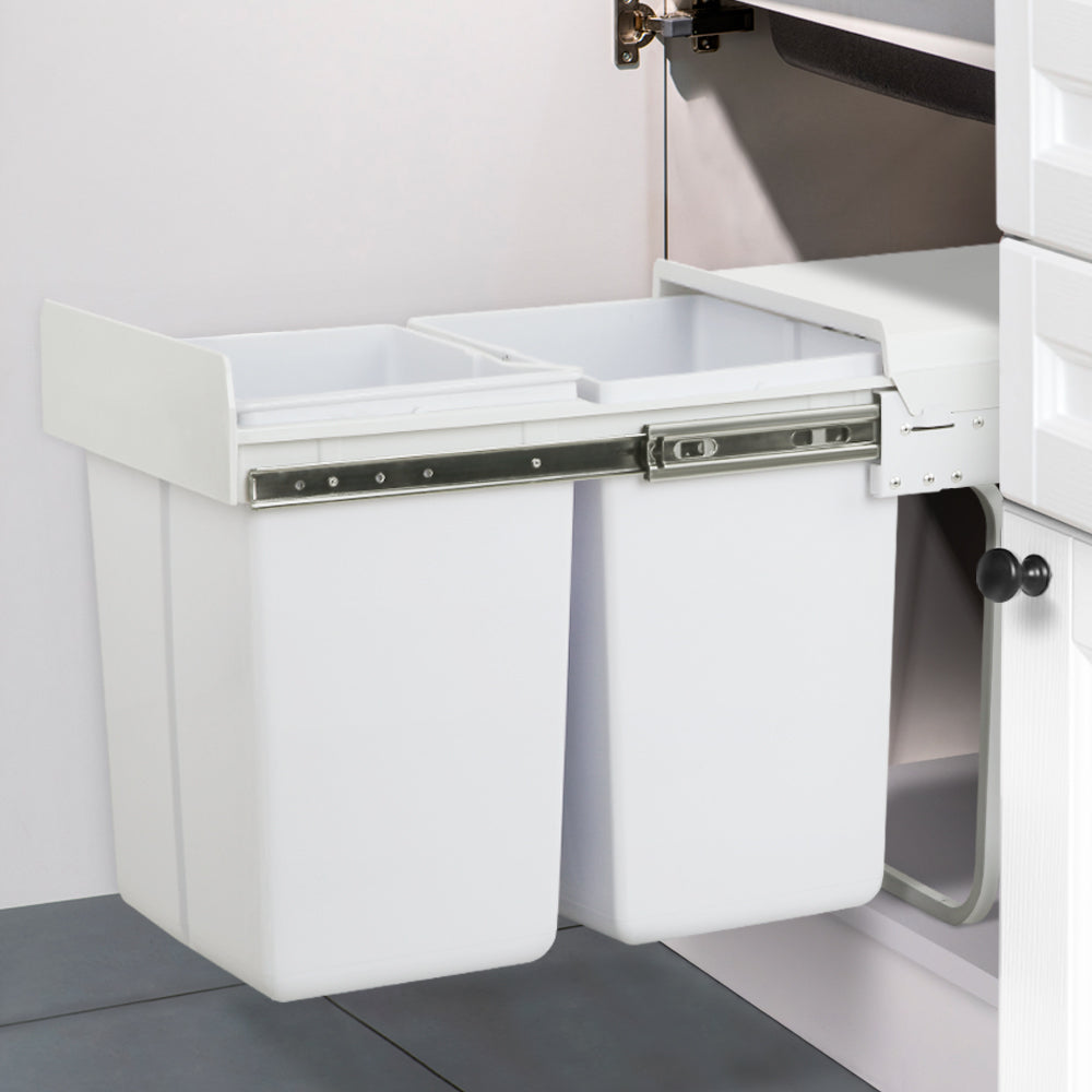 Cefito 2 × 20L Pull-Out Kitchen Bin – White