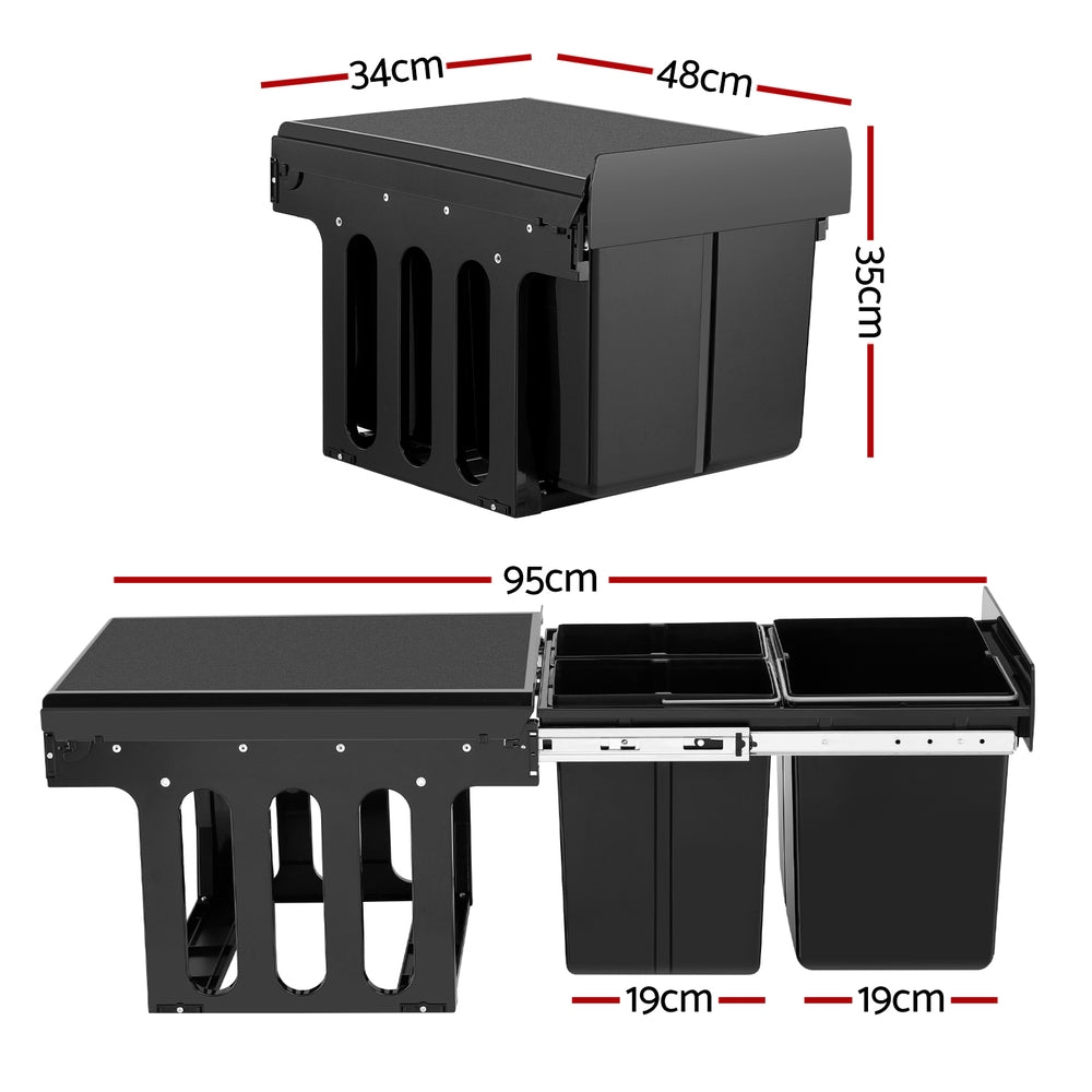 Cefito 31L Triple Pull-Out Kitchen Bin – Black