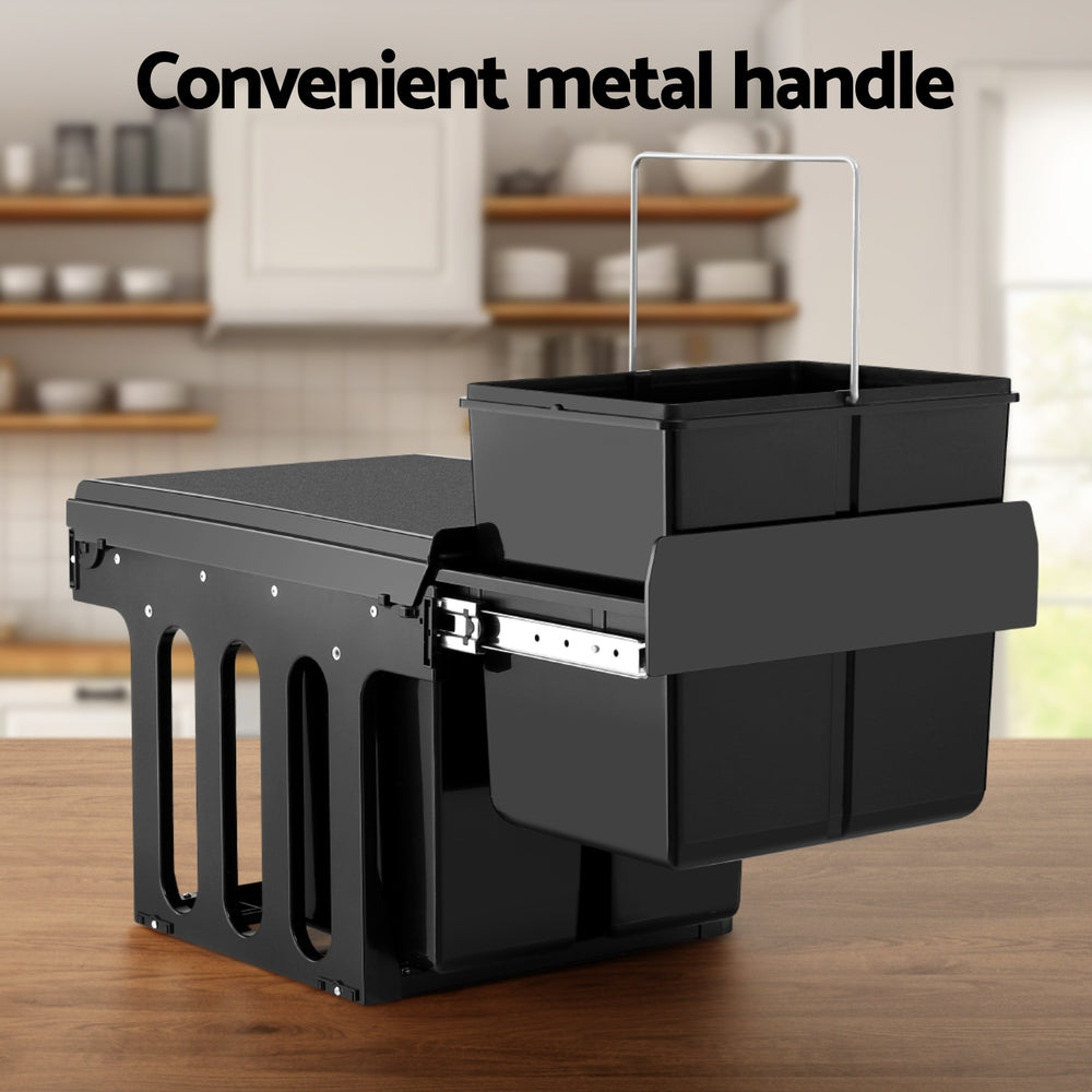 Cefito 31L Triple Pull-Out Kitchen Bin – Black