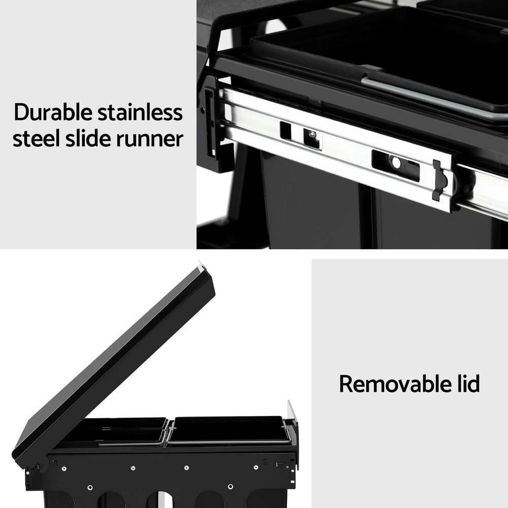 Cefito 31L Triple Pull-Out Kitchen Bin – Black