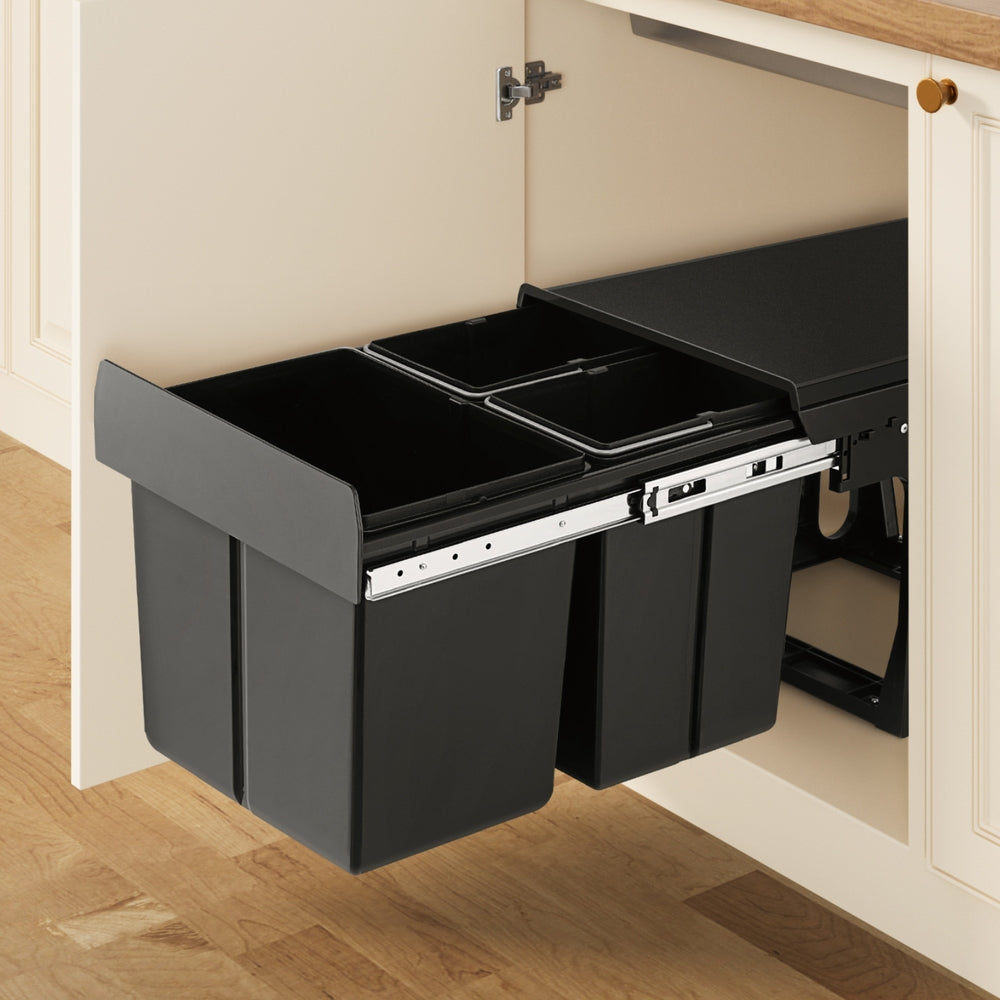 Cefito 31L Triple Pull-Out Kitchen Bin – Black