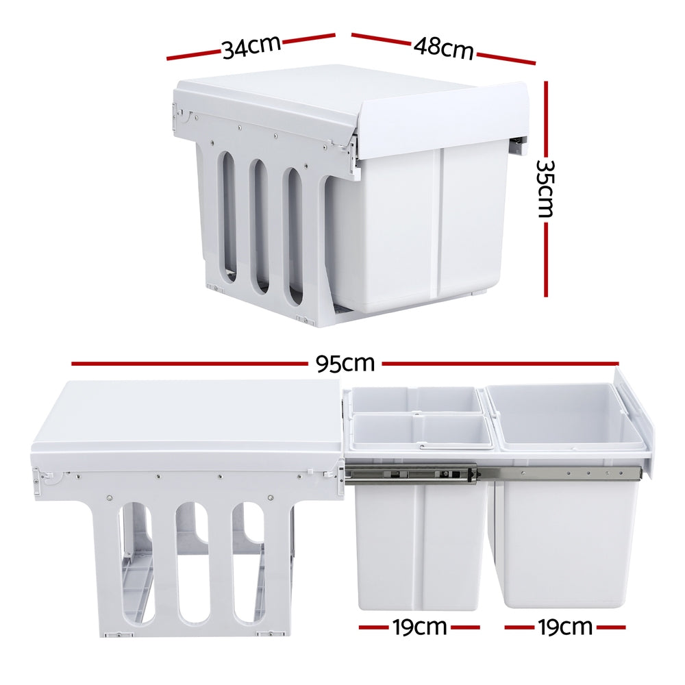 Cefito 31L Triple Pull-Out Kitchen Bin – White