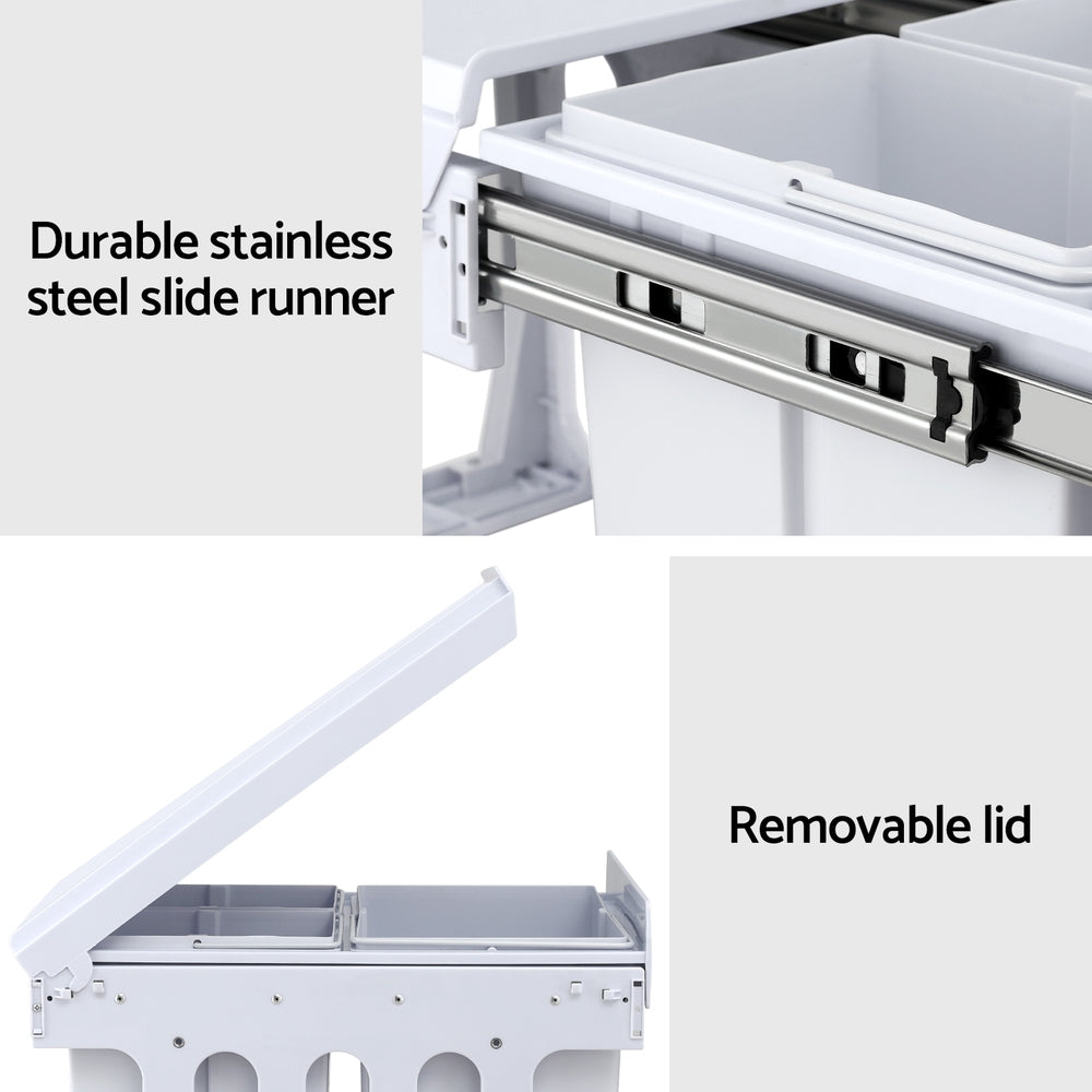 Cefito 31L Triple Pull-Out Kitchen Bin – White