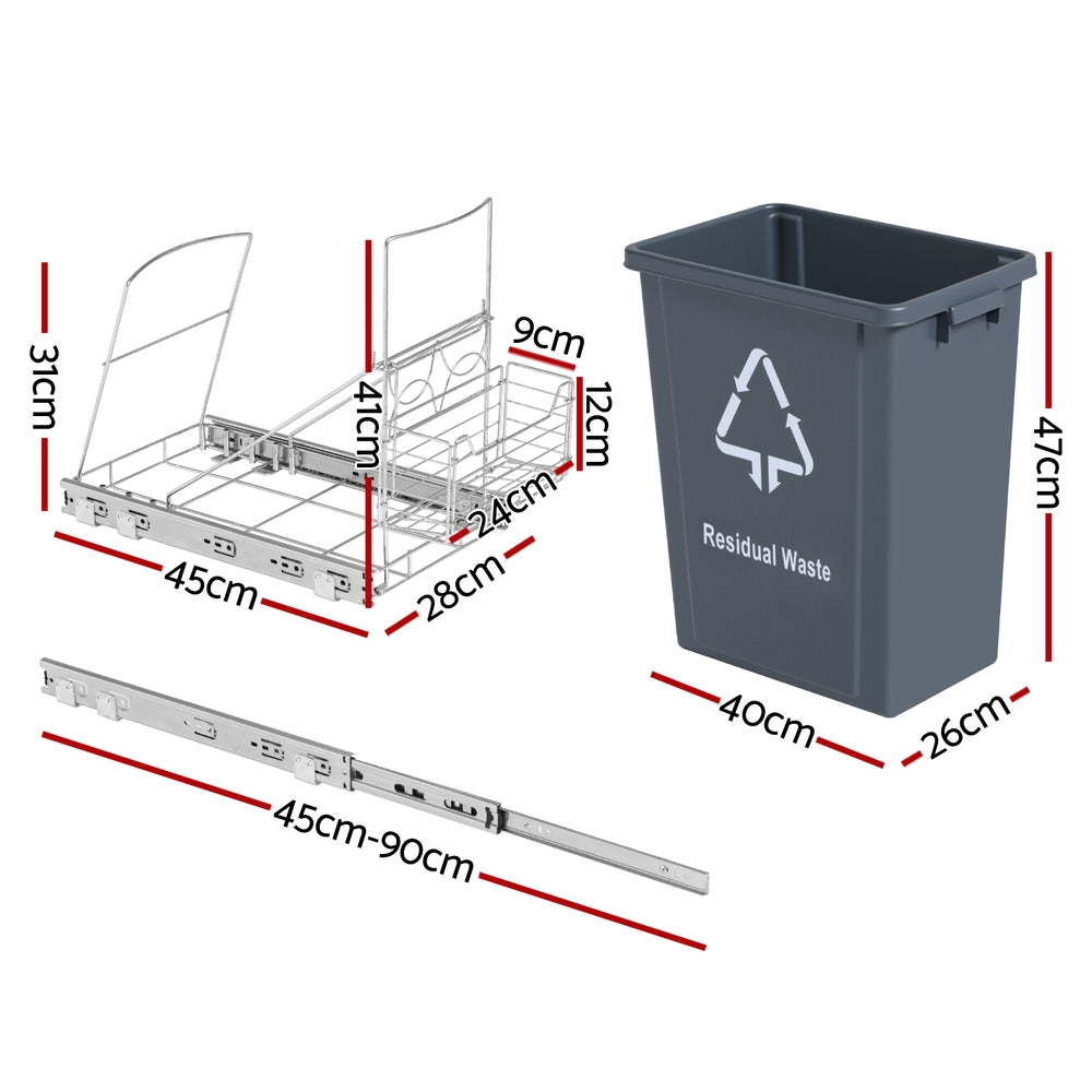 Cefito 40L Pull-Out Kitchen Bin – Grey