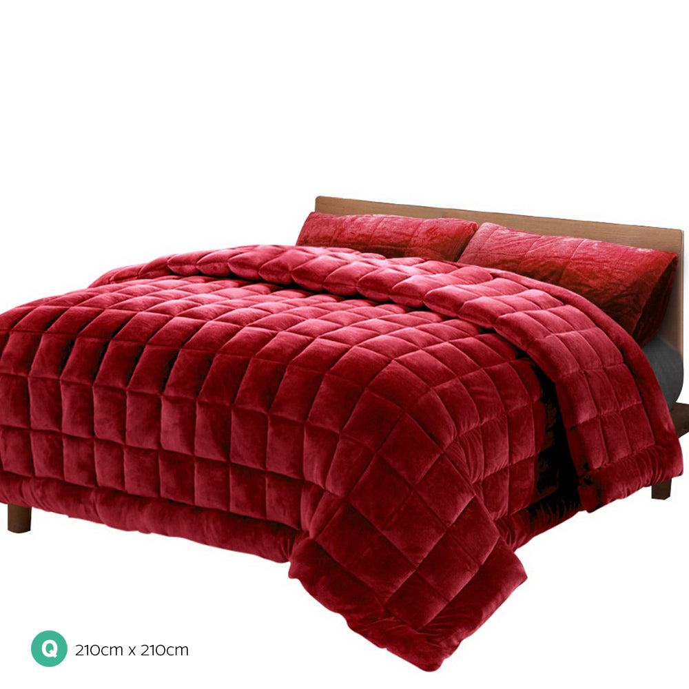 Giselle Bedding Faux Mink Quilt Set – Burgundy, Queen