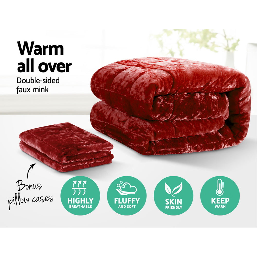 Giselle Bedding Faux Mink Quilt Set – Burgundy, Queen