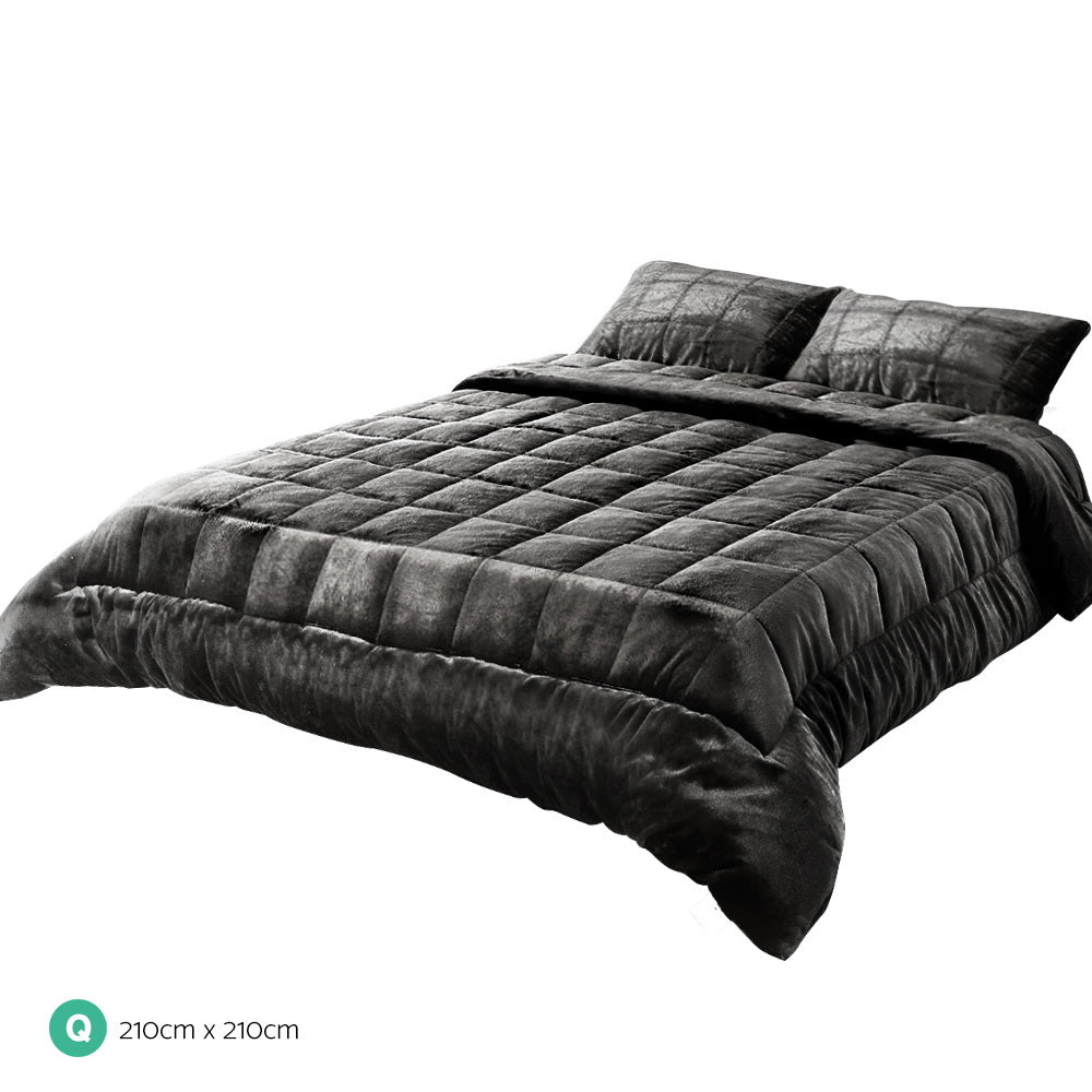 Giselle Bedding Faux Mink Quilt Set – Charcoal, Queen