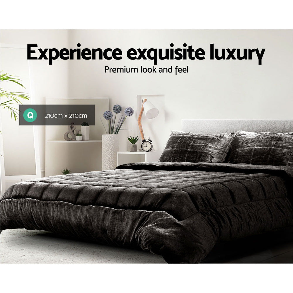 Giselle Bedding Faux Mink Quilt Set – Charcoal, Queen