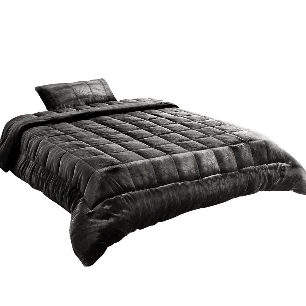 Giselle Bedding Faux Mink Quilt Set – Charcoal, Single