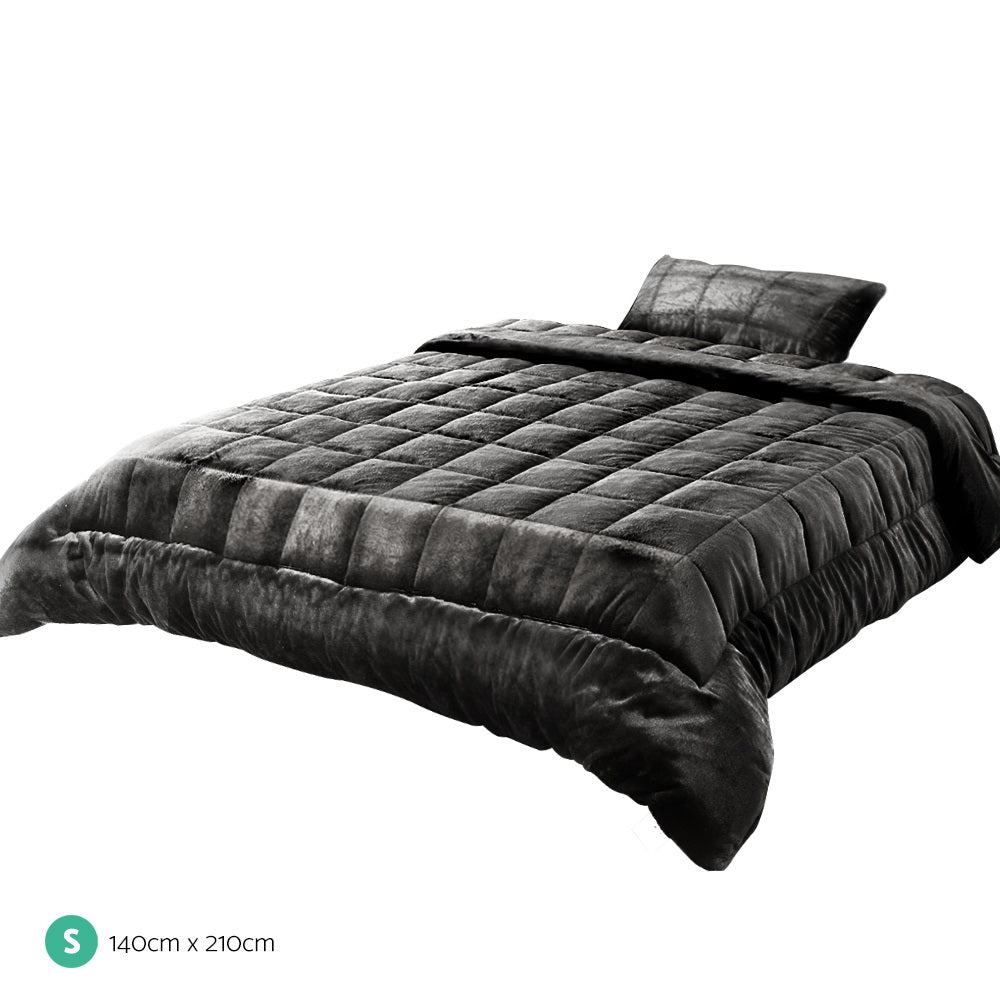 Giselle Bedding Faux Mink Quilt Set – Charcoal, Single
