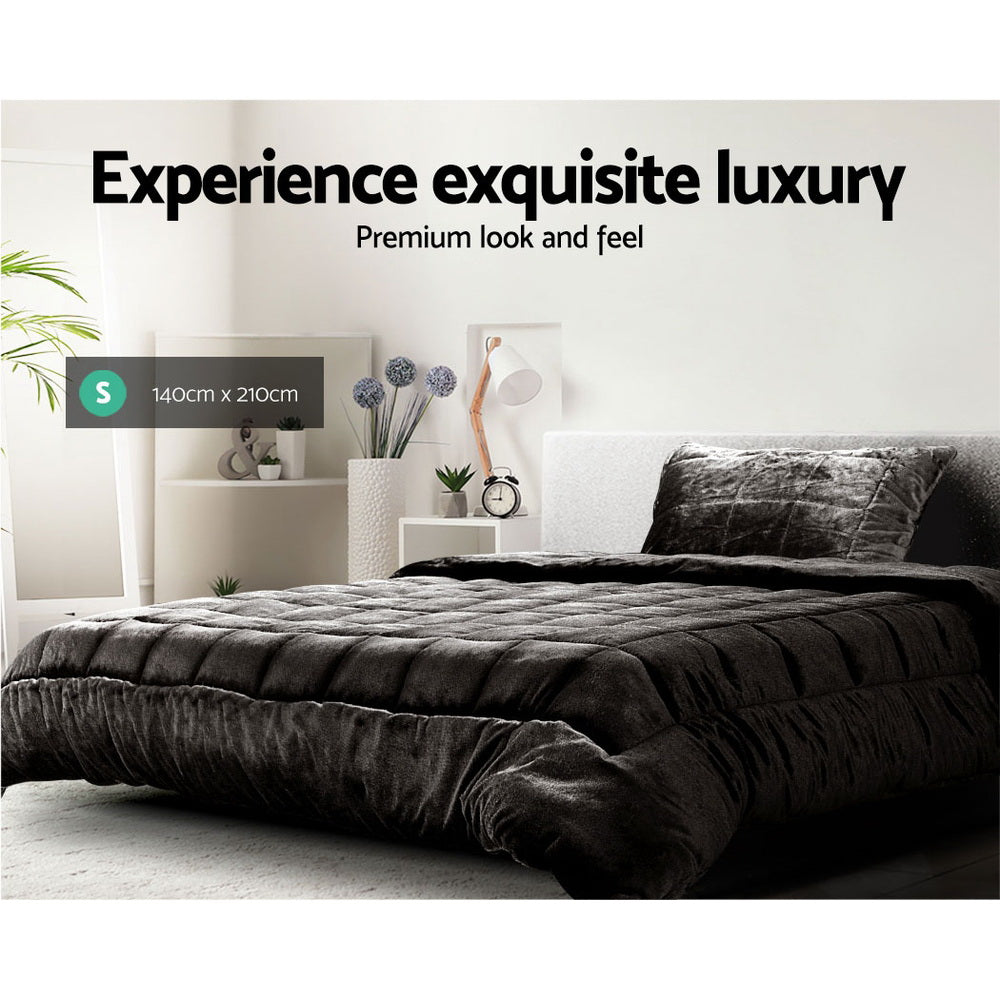 Giselle Bedding Faux Mink Quilt Set – Charcoal, Single